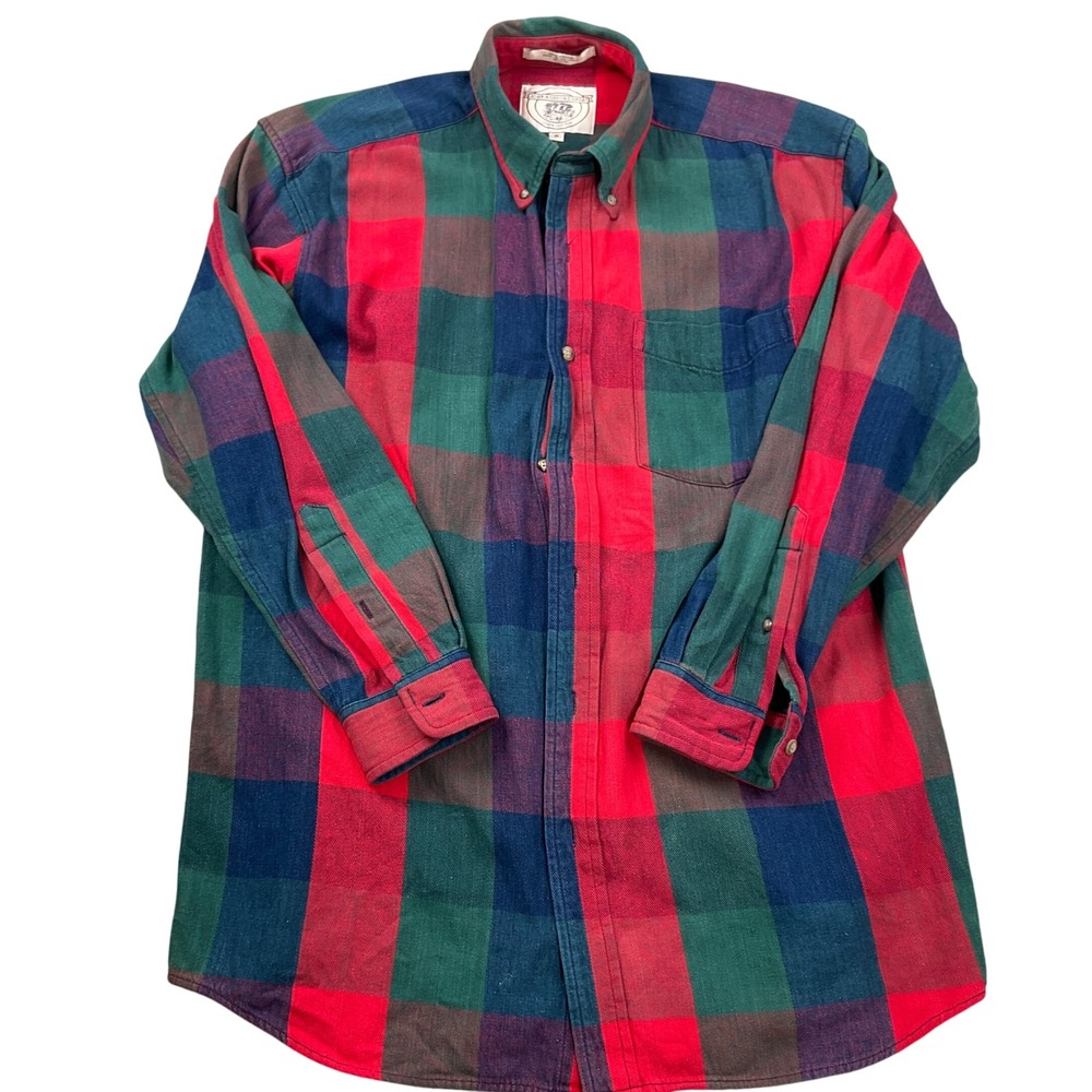 John Ashford Sport Shirt Mens Medium Red‎ Green Tartan Plaid Flannel Cotton